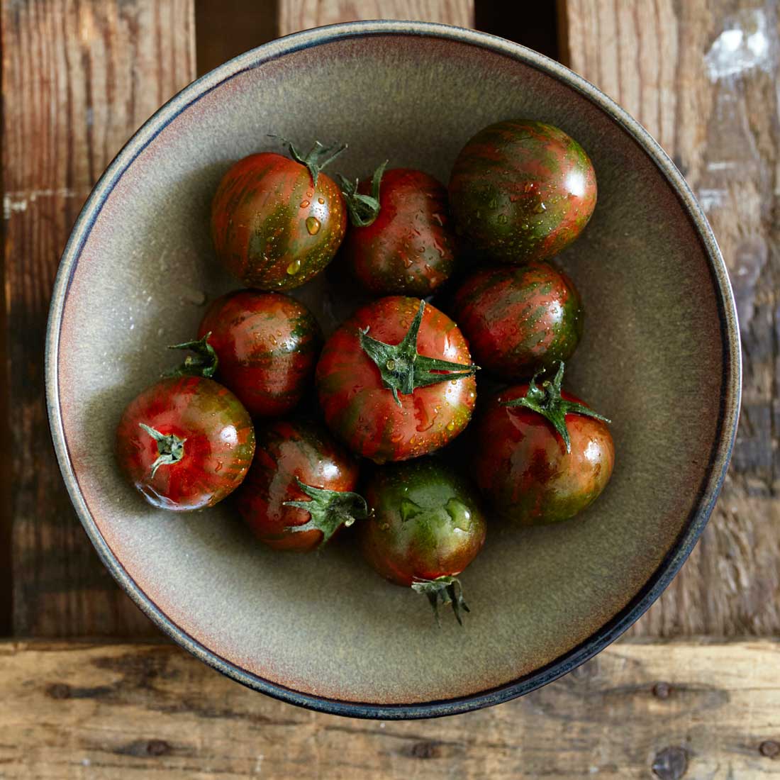 Tiger Eye Freiland-Tomaten in der Schale